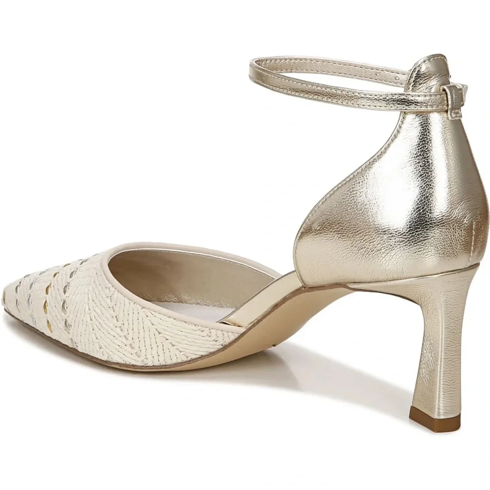 NEW Franco Sarto Taros Metallic Ankle Strap Pump SZ-9.5 White Tan